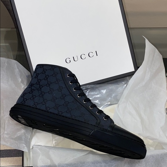 Navy Blue Mens Gucci Canvas High Tops - Picture 7 of 8